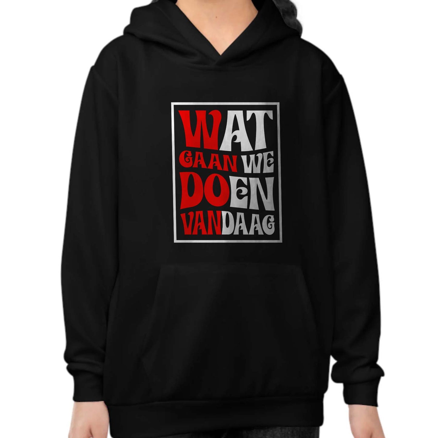 Hoodie regular zwart - kids - Rood wit - Wat gaan doen vandaag