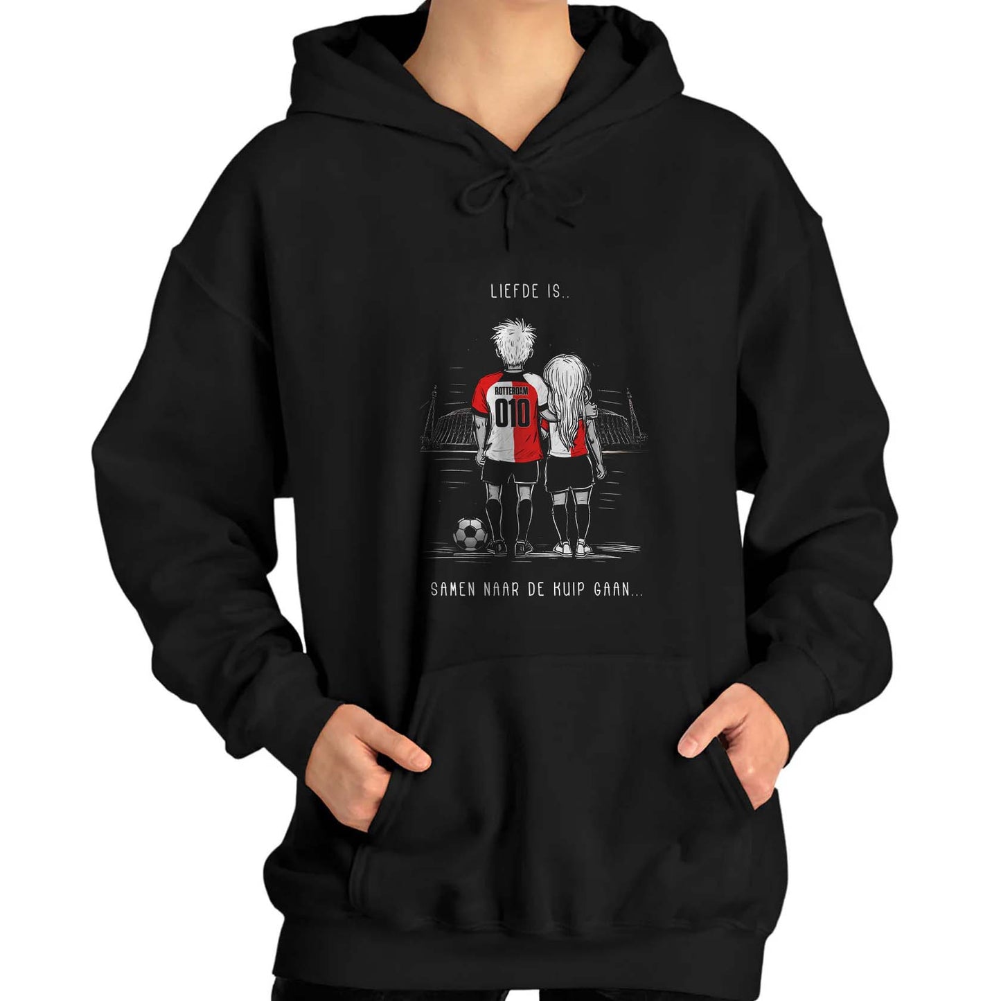 Hoodie relax zwart - Liefde is samen naar de kuip gaan