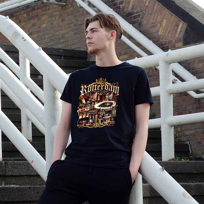 T-shirt regular zwart - Rotterdam gouden stad