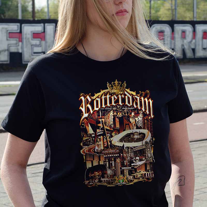 T-shirt regular zwart - Rotterdam gouden stad