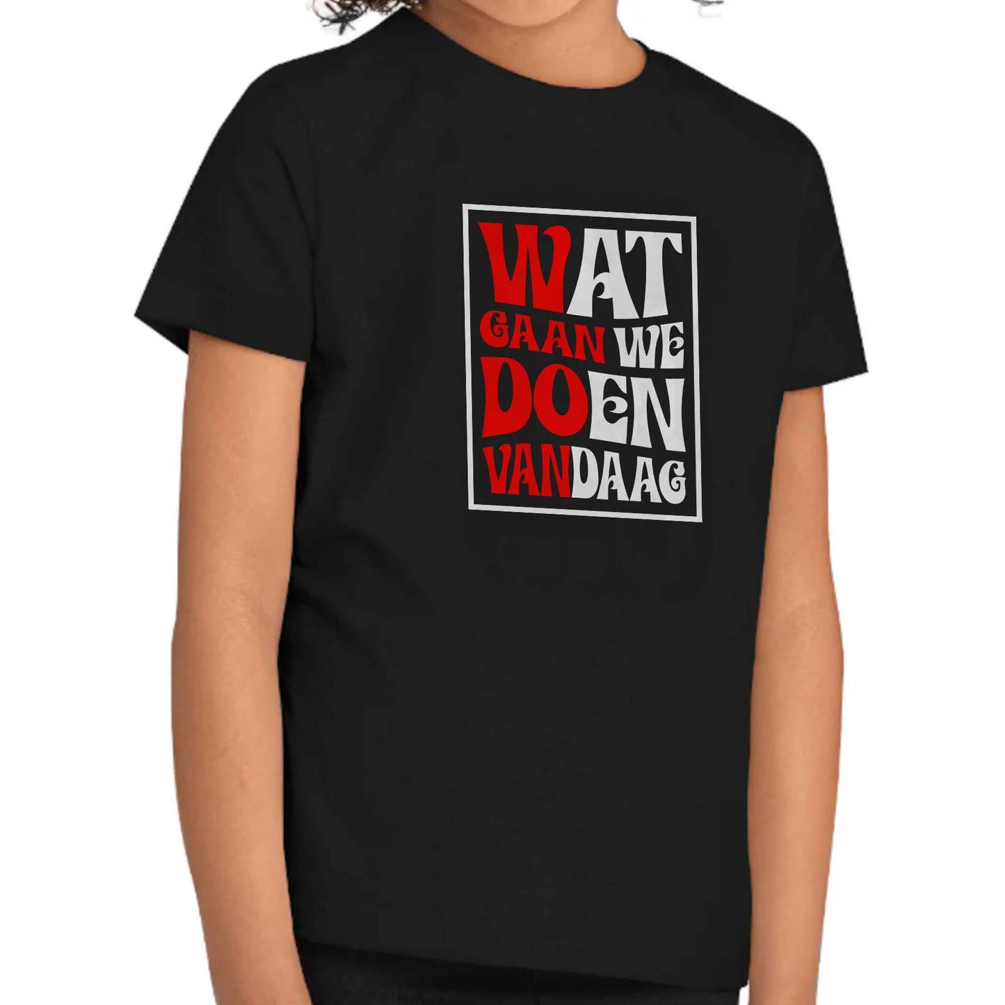 T-shirt regular zwart - kids - Rood wit - Wat gaan doen vandaag