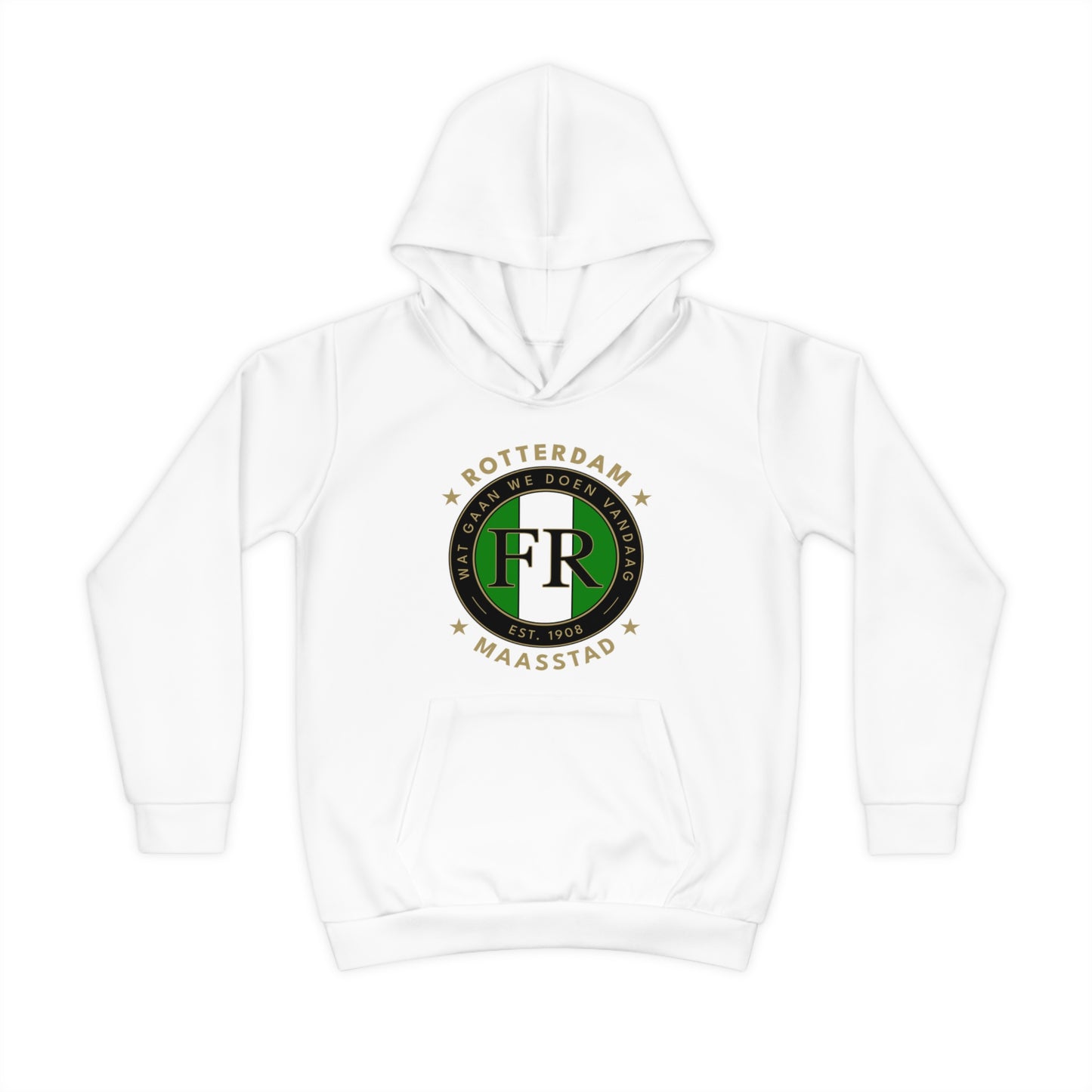 Hoodie regular wit - kids - FR - Wat gaan we doen vandaag - logo voor groot