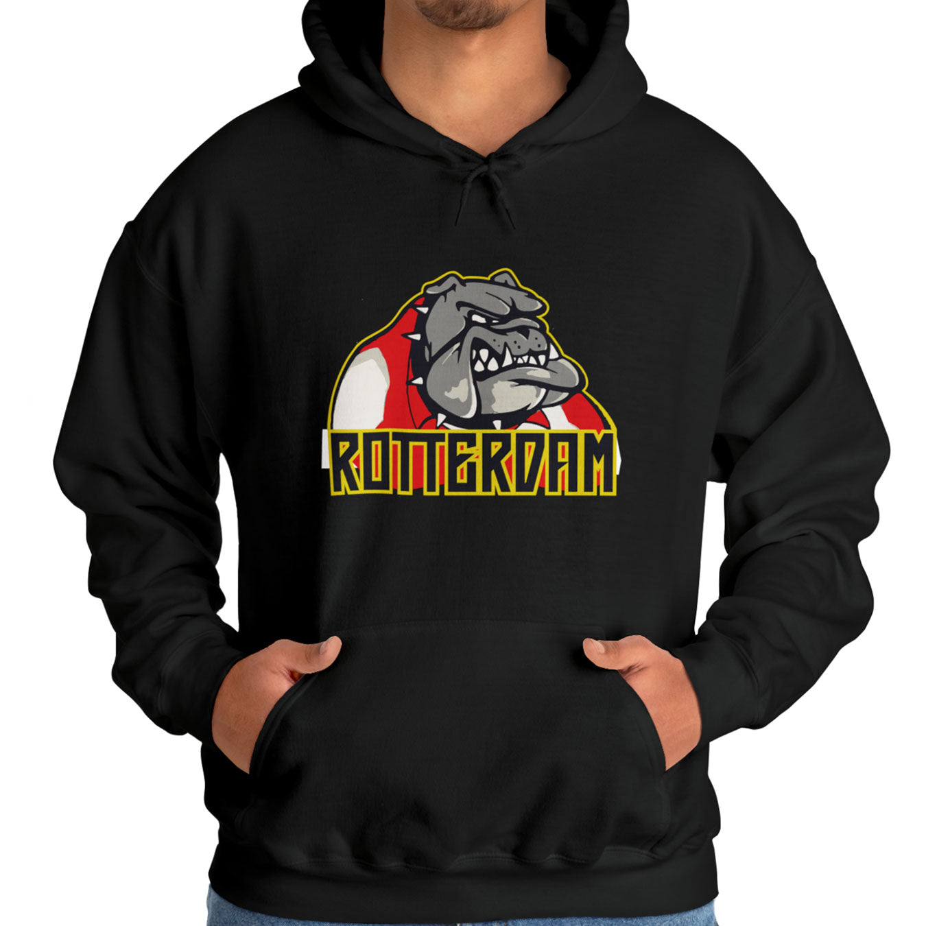 Feyenoord rood witte bulldog op zwarte hoodie met capuchon