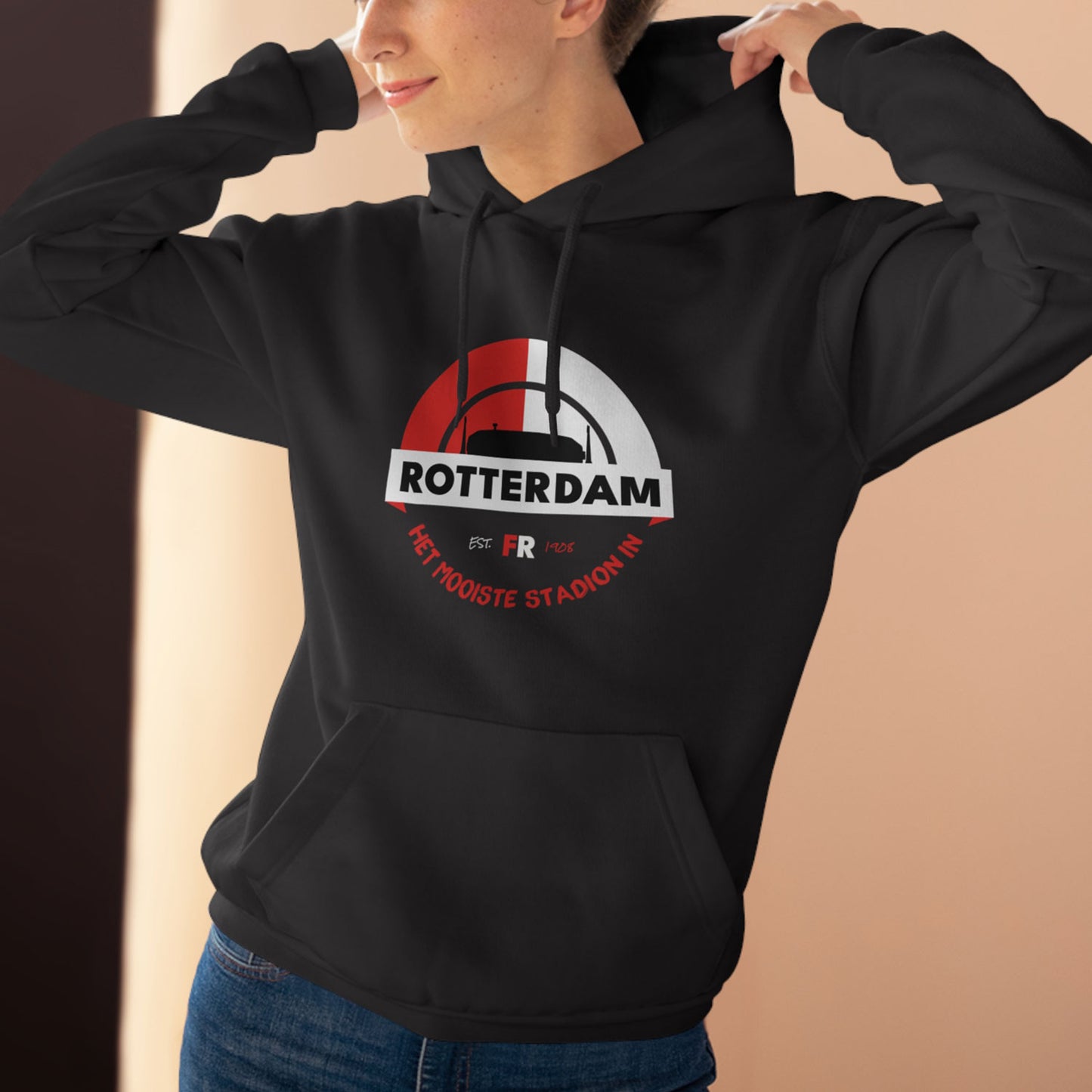 Hoodie relax zwart - Het mooiste stadion in Rotterdam - logo voor groot