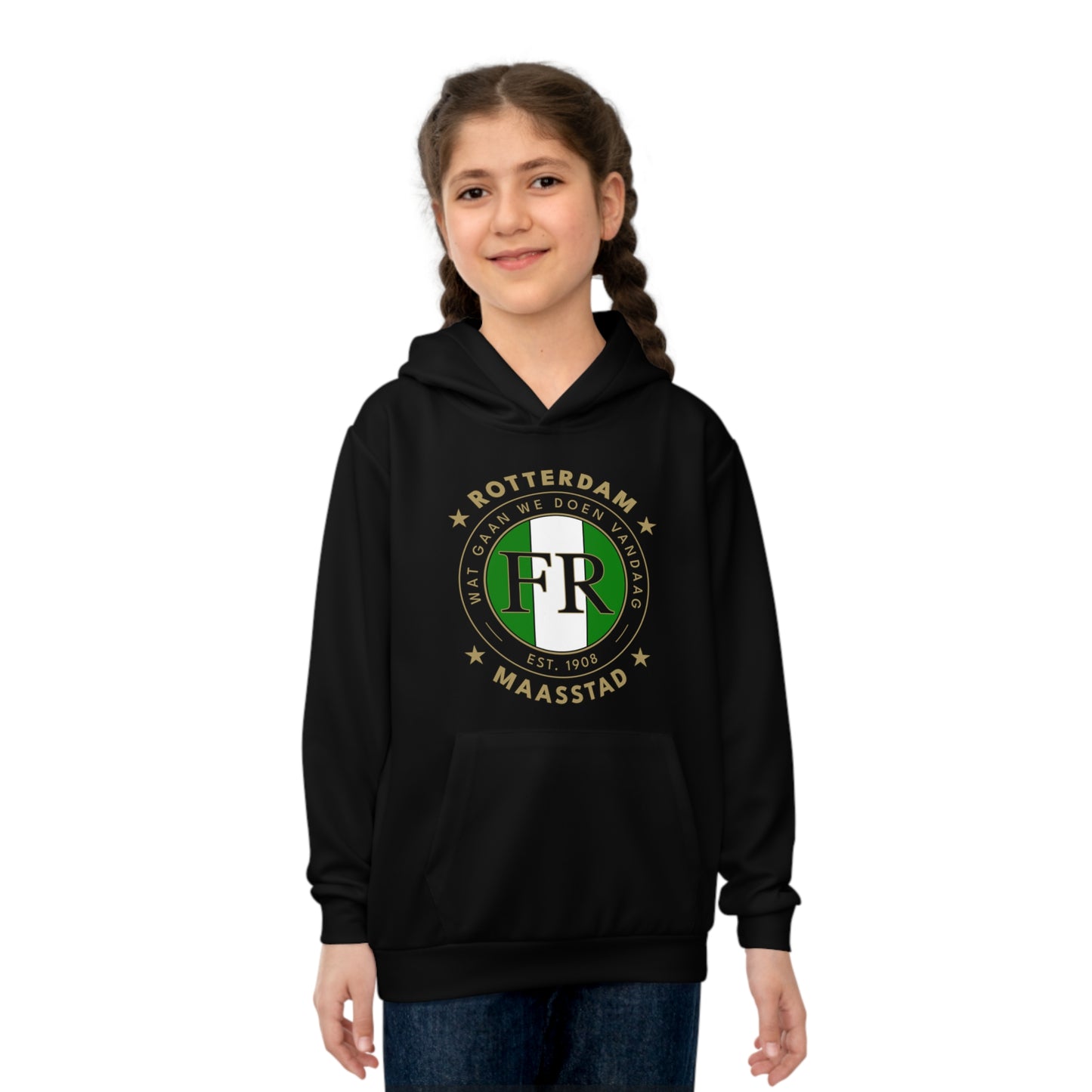 Hoodie regular zwart - kids - FR - Wat gaan we doen vandaag - logo voor groot