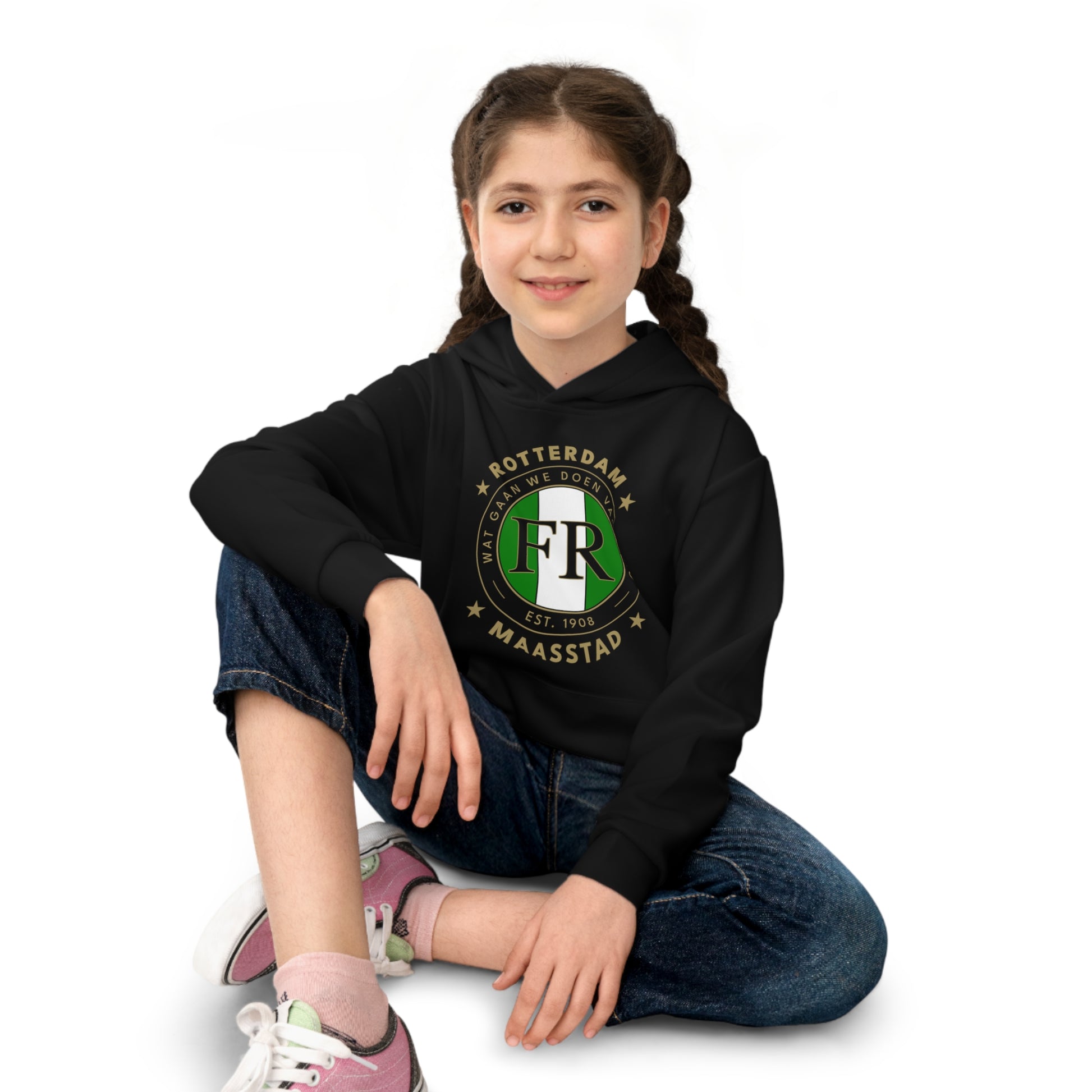 Zwarte kinder hoodie met Feyenoord design