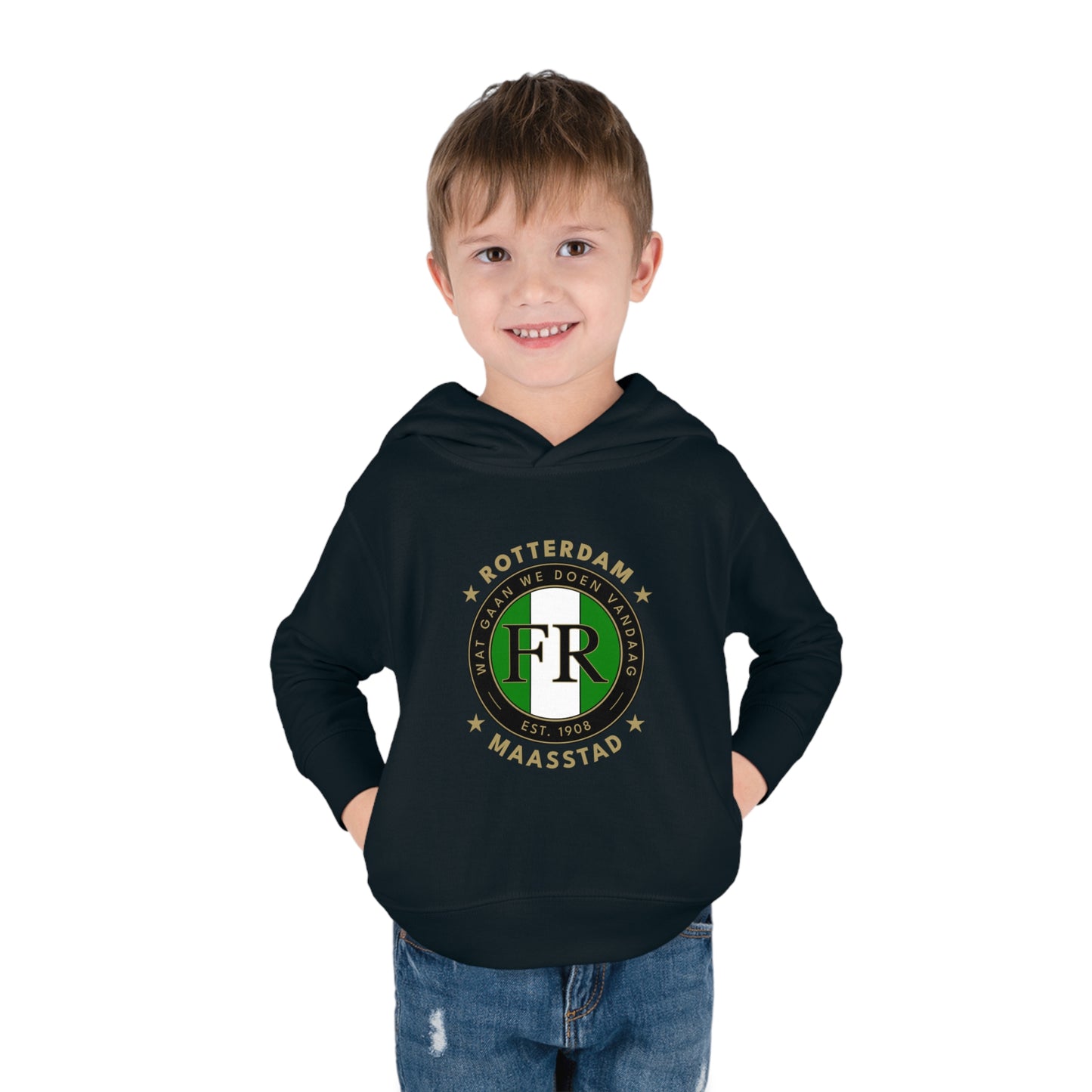 Hoodie regular zwart - kids - FR - Wat gaan we doen vandaag - logo voor groot