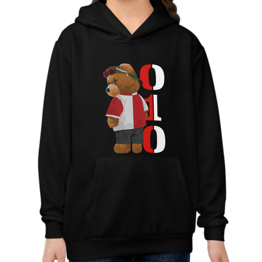 Hoodie regular zwart - kids - FR - 010 beer - logo voor groot