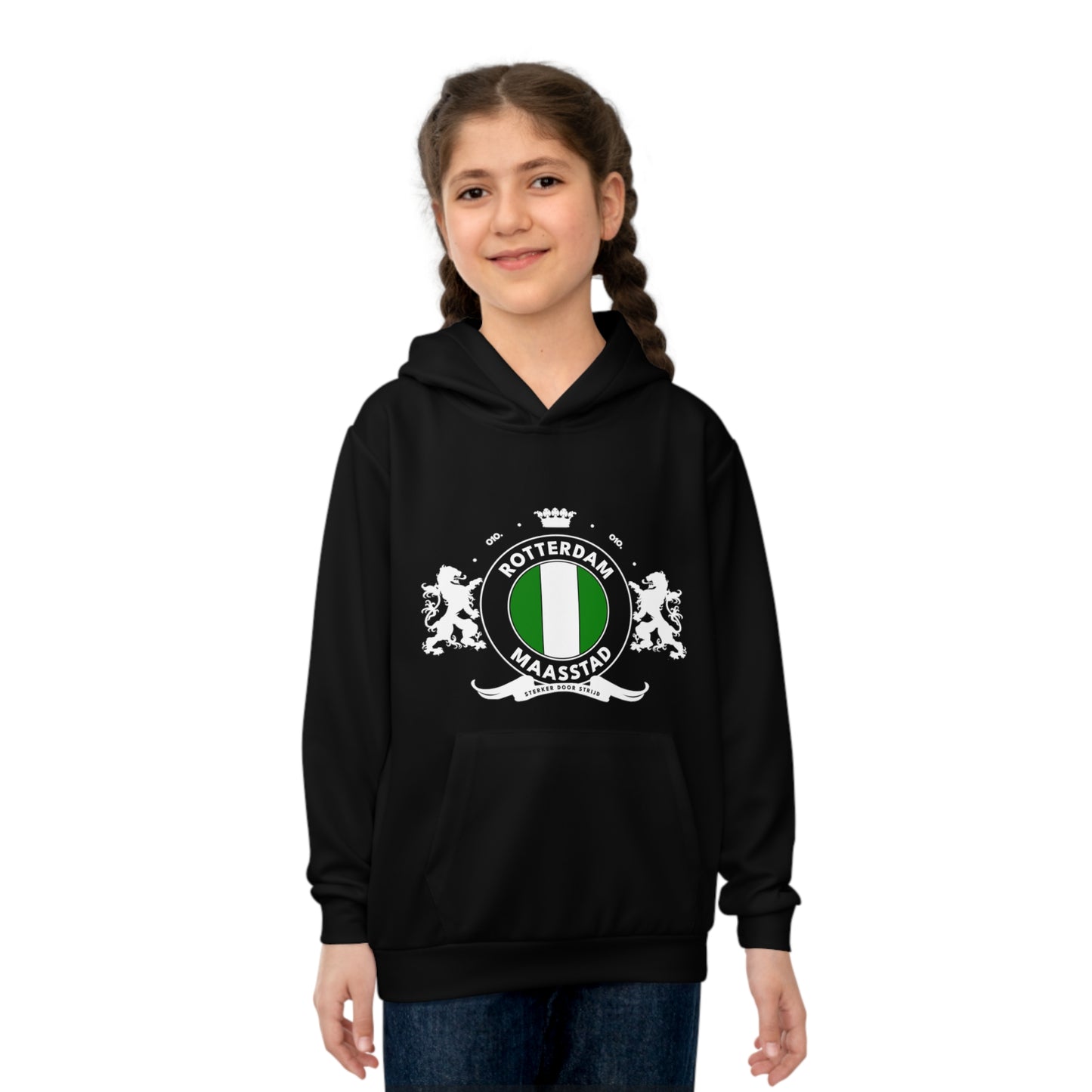 Hoodie regular zwart - kids - Het wapen van Rotterdam - logo voor groot