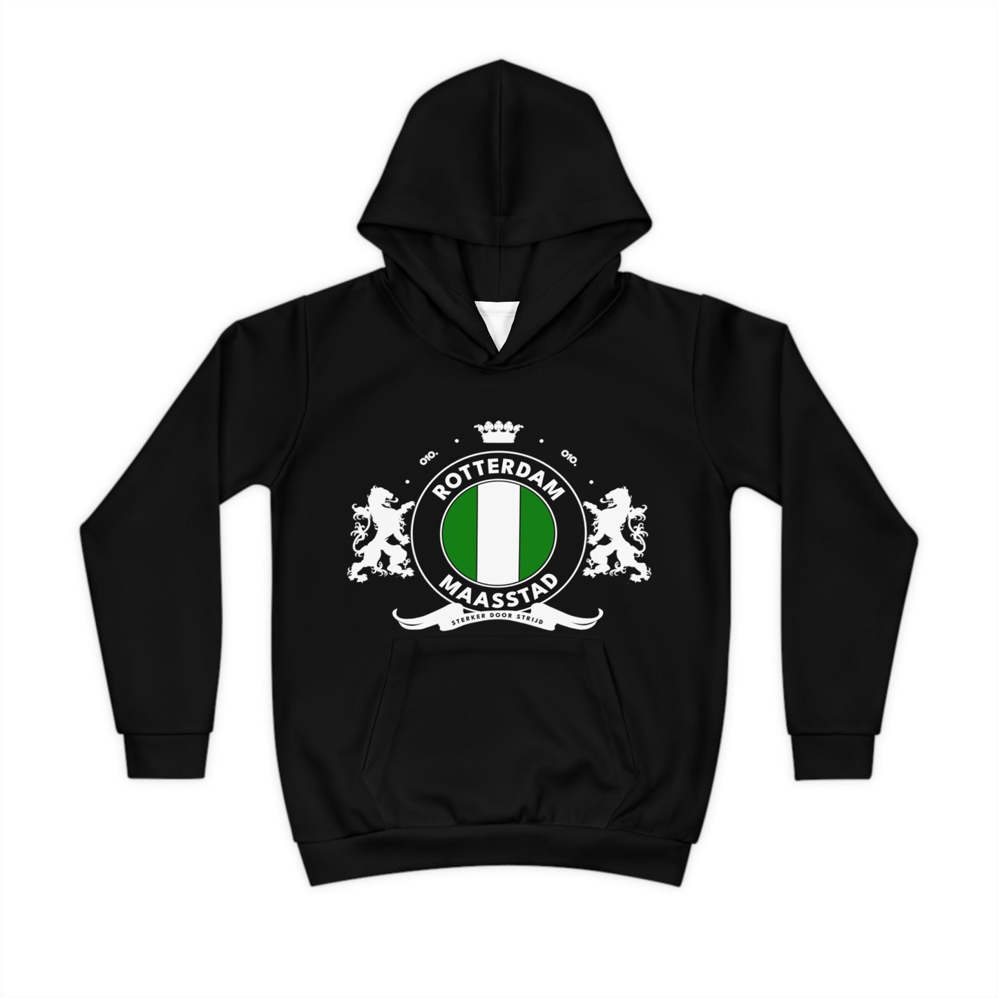 Hoodie regular zwart - kids - Het wapen van Rotterdam - logo voor groot