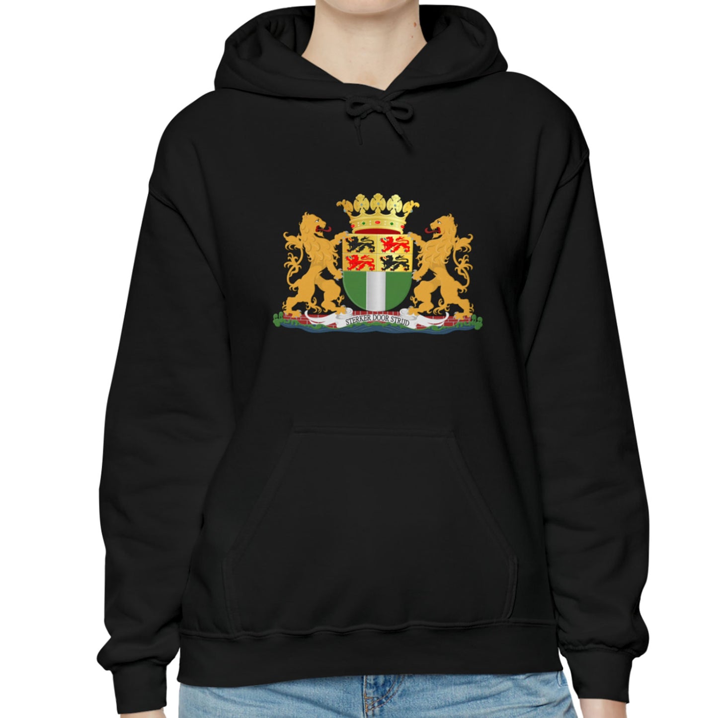 Zwarte hoodie met het wapen van rotterdam