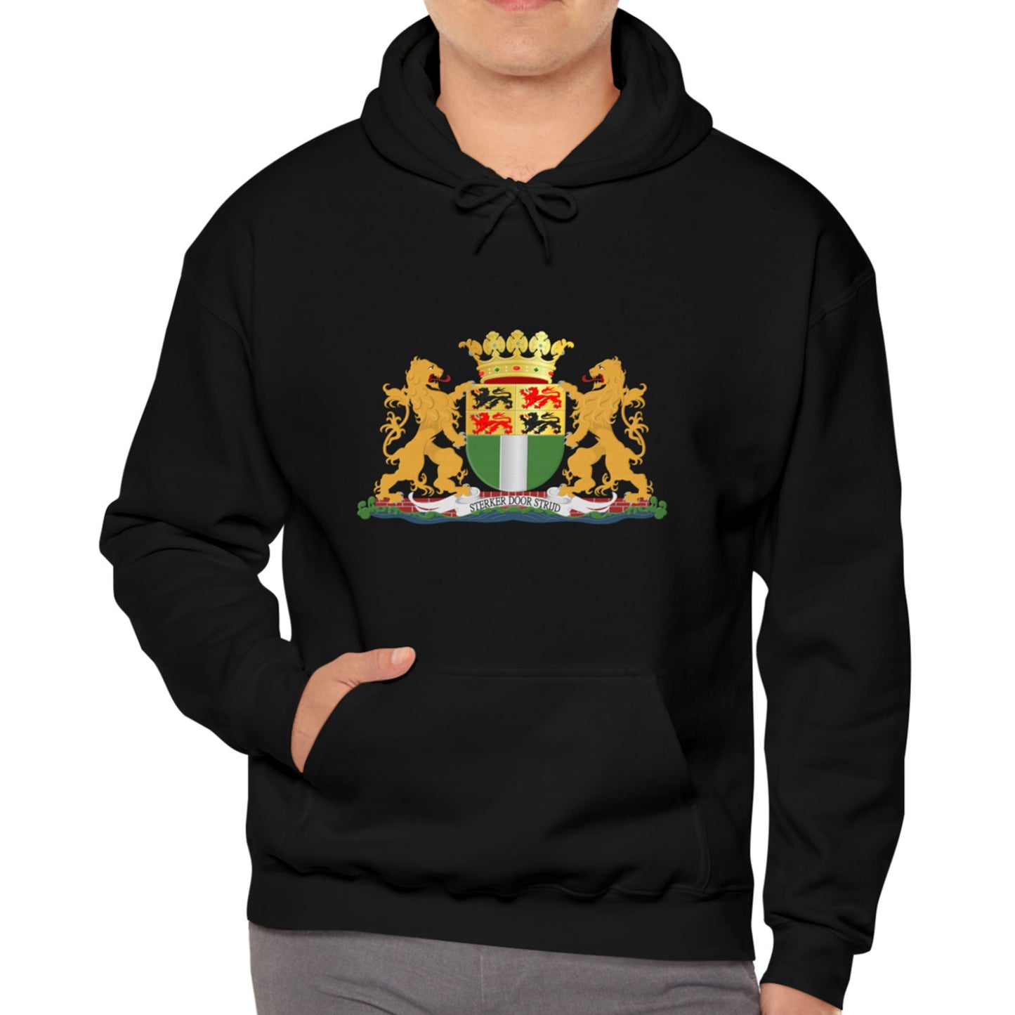 Hoodie relax zwart - Wapen van Rotterdam - logo voor groot