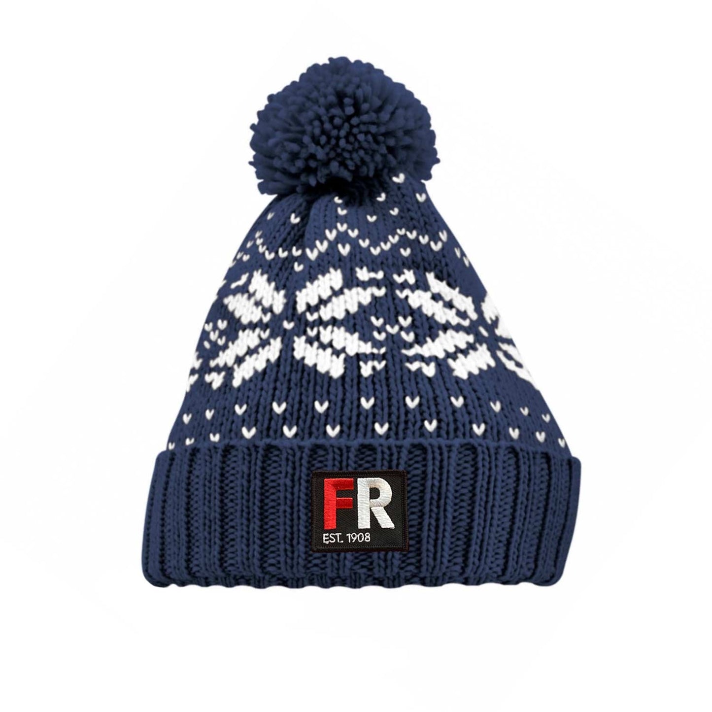 Kerst muts beanie hoog met badge - FR - EST. 1908 - rood en wit