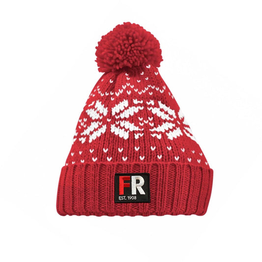 Kerst muts beanie hoog met badge - FR - EST. 1908 - rood en wit