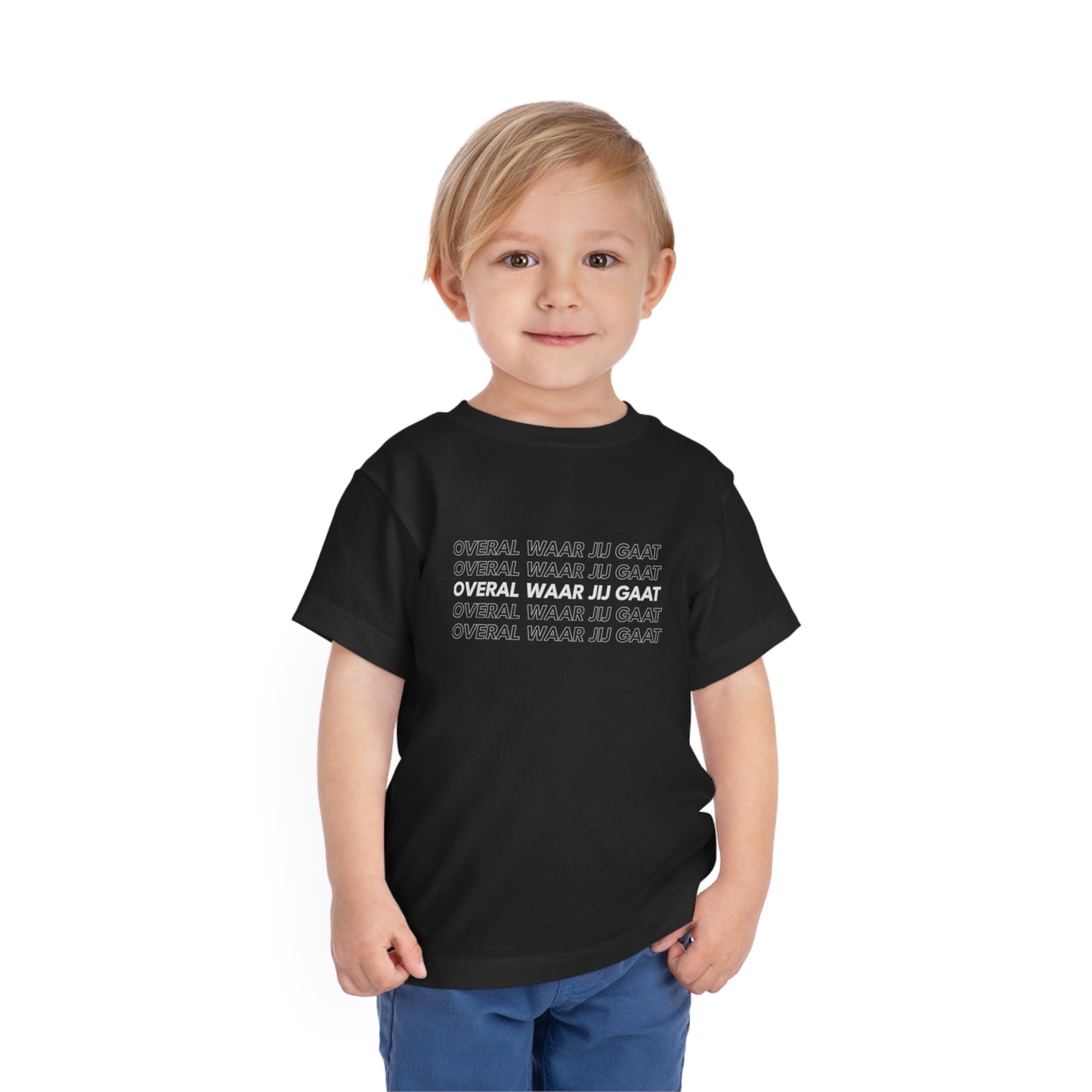 T-shirt regular zwart - kids - Overal waar jij gaat - logo voor en achter