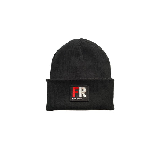 Muts beanie zwart met badge - Kids - FR - EST. 1908 - rood en wit logo voor