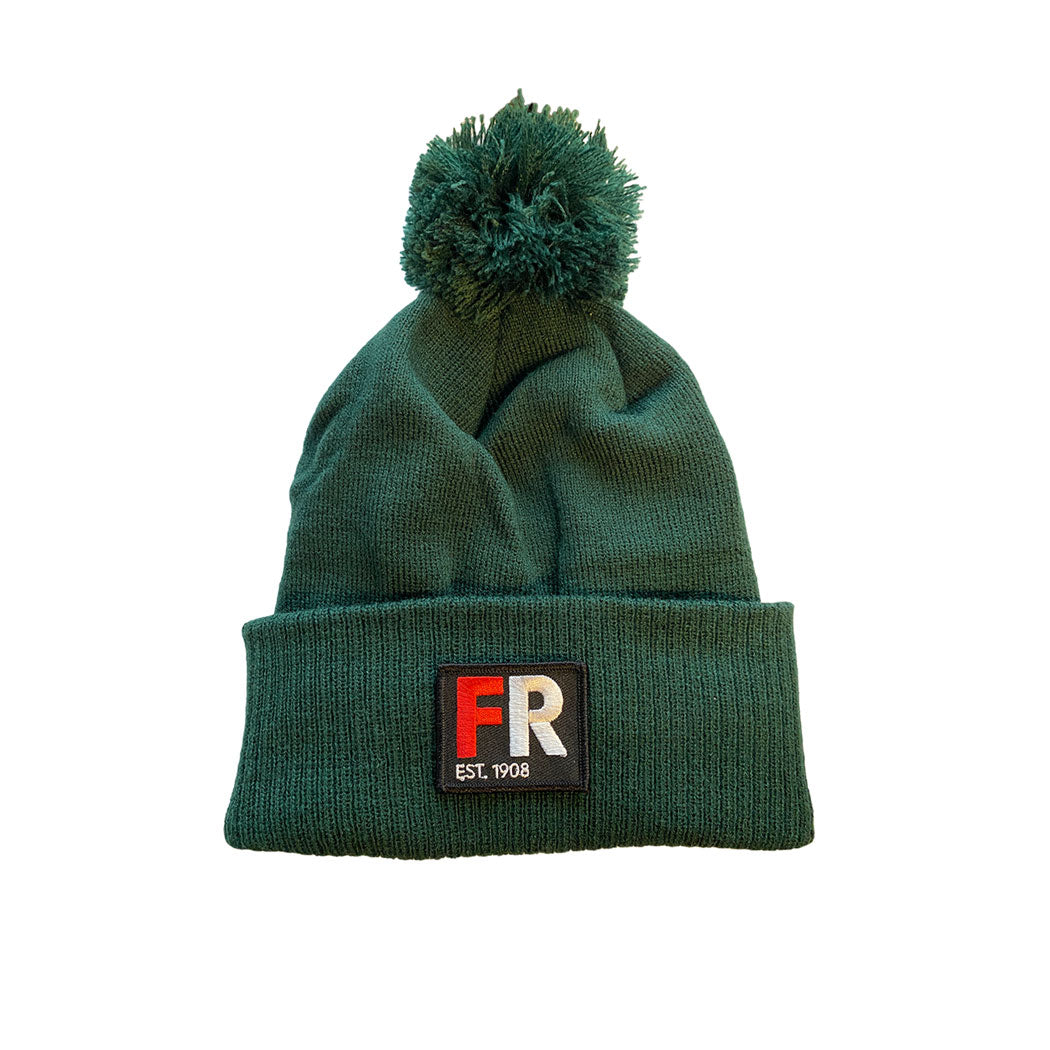 Muts beanie hoog groen met badge - FR - EST. 1908 - rood en wit logo voor