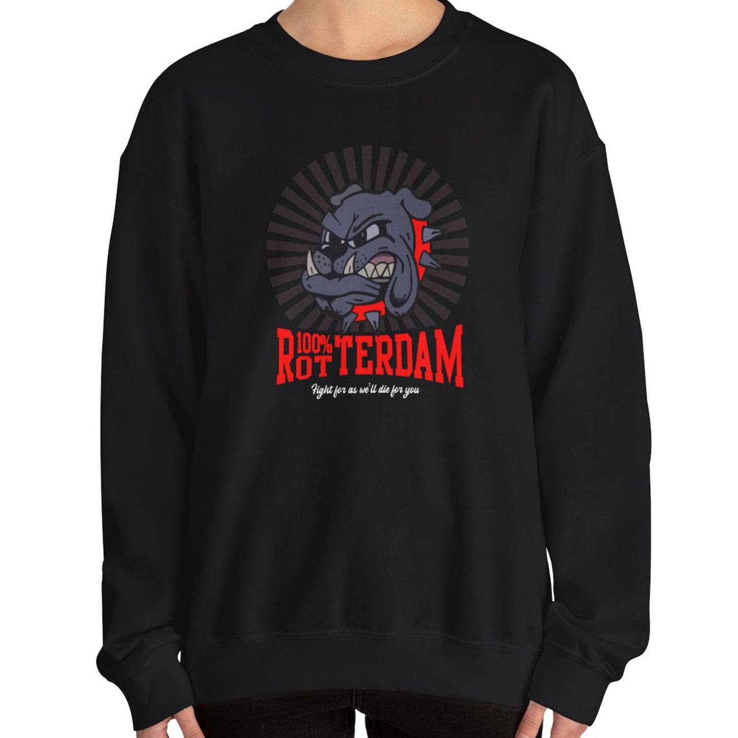 Sweater loose regular zwart - 100% Rotterdam - Bulldog - logo voor groot