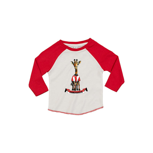 T-shirt baby lange mouwen rood/wit - Kameraadje giraffe - logo voor