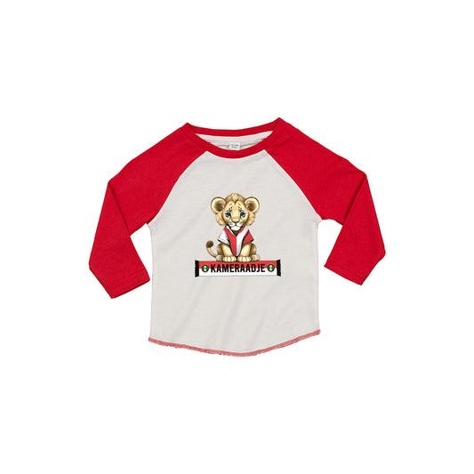 T-shirt baby lange mouwen rood/wit - Kameraadje leeuw - logo voor