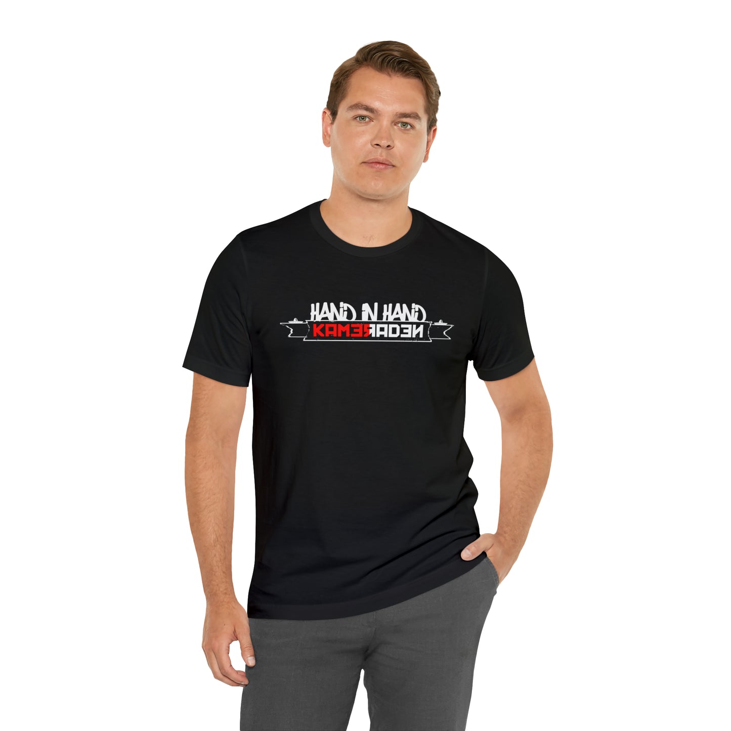 T-shirt regular zwart - Hand in hand - Kameraden - logo voor groot