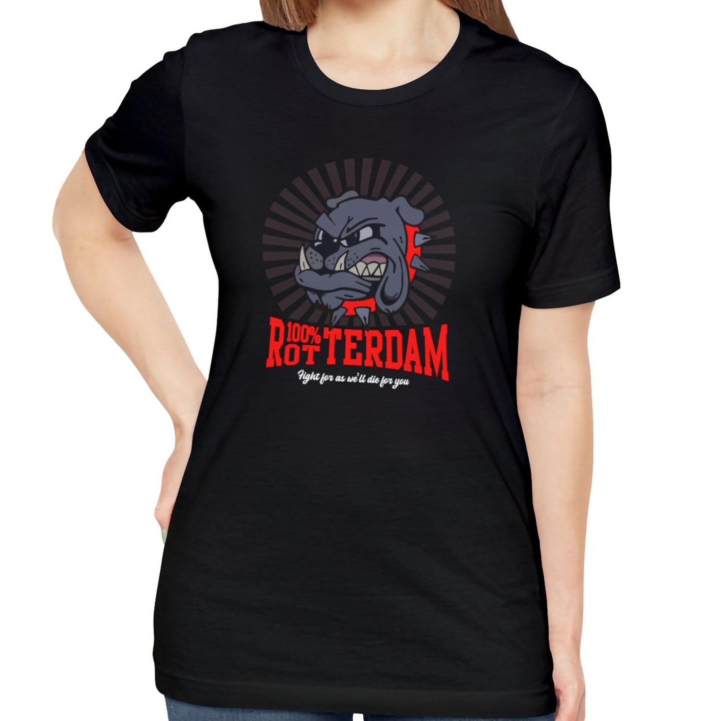 T-shirt regular zwart - 100% Rotterdam - Bulldog - logo voor groot