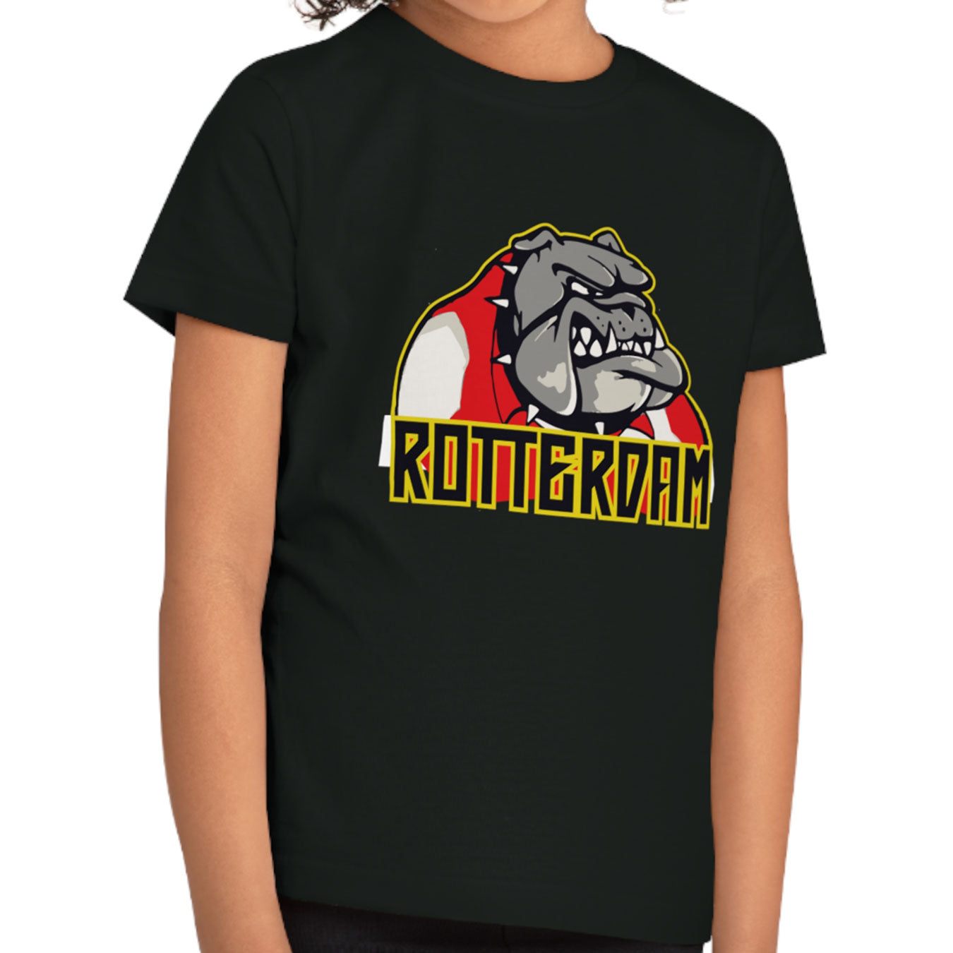 Feyenoord rood witte bulldog op zwart kinder t-shirt