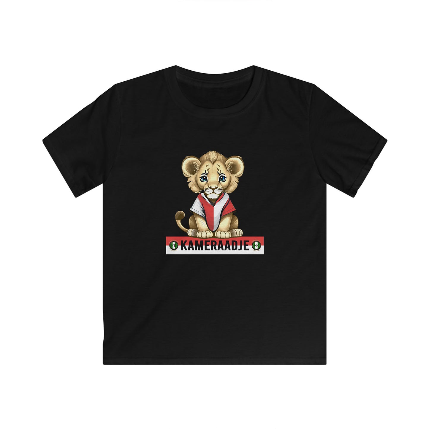 T-shirt regular zwart - kids - Kameraadje leeuw - logo voor groot