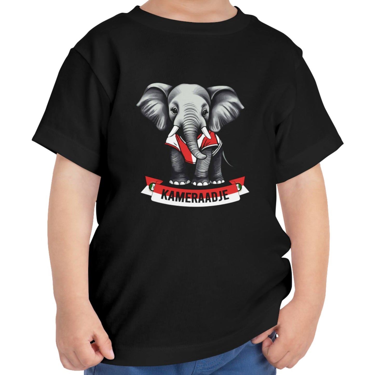 T-shirt regular zwart - kids - Kameraadje olifant - logo voor groot