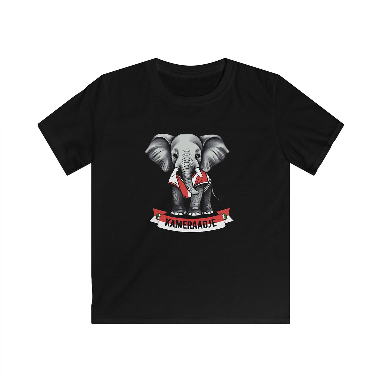 T-shirt regular zwart - kids - Kameraadje olifant - logo voor groot