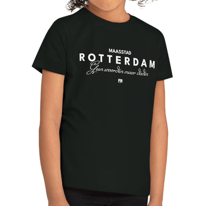 T-shirt regular zwart - kids - Rotterdam - Geen woorden maar daden - logo voor groot