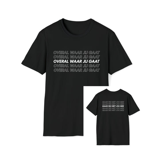 T-shirt regular zwart - Overal waar jij gaat - logo voor en achter