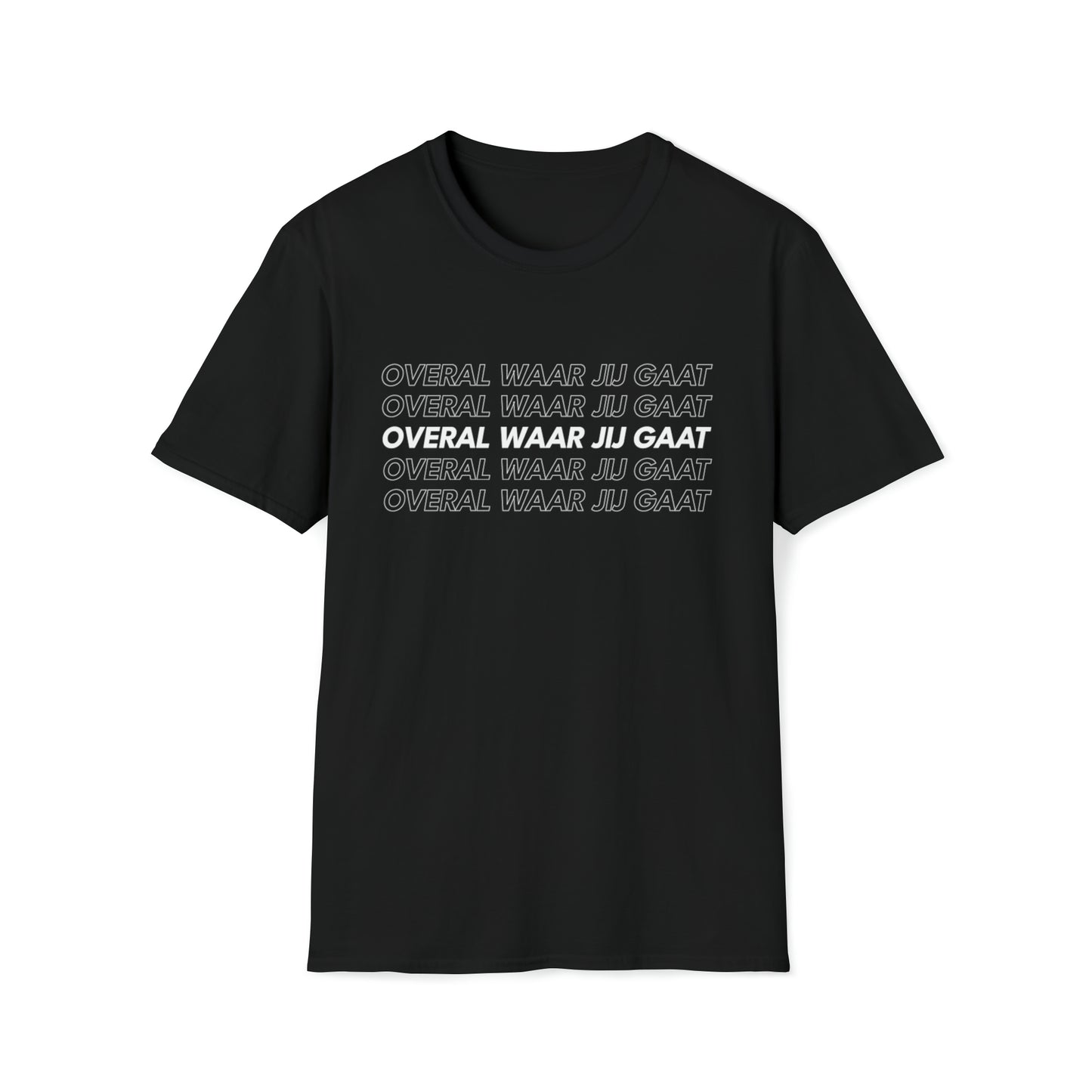 T-shirt regular zwart - Overal waar jij gaat - logo voor en achter