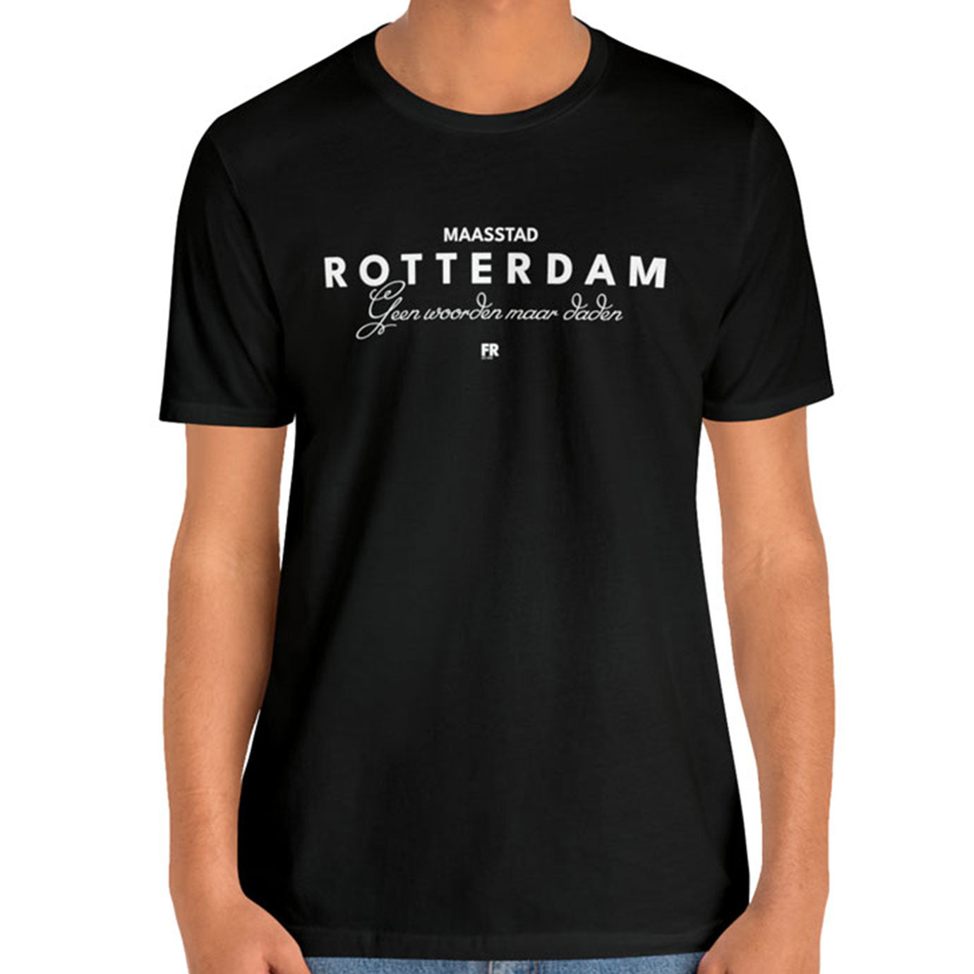 Geen woorden maar daden op zwart t-shirt