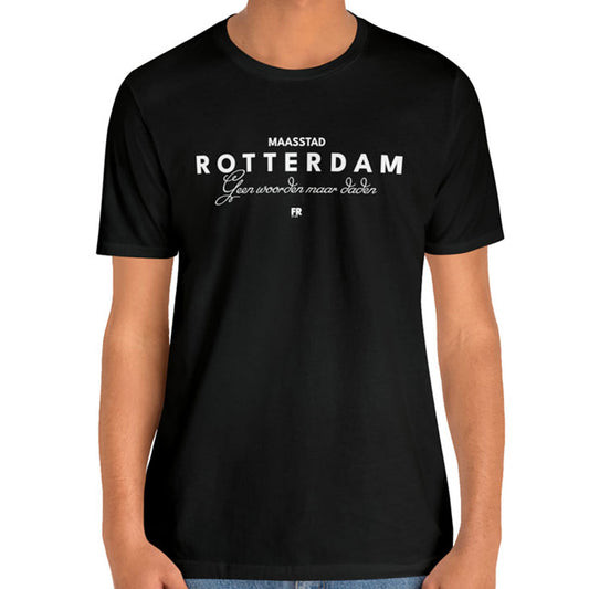 Geen woorden maar daden op zwart t-shirt