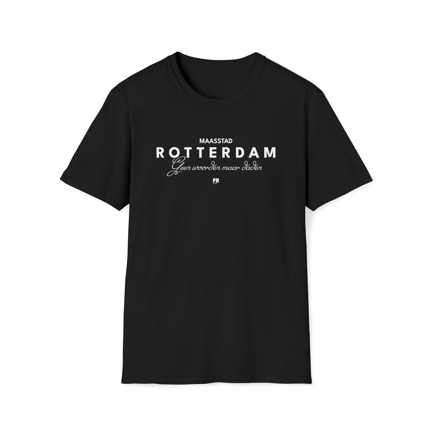 Geen woorden maar daden op zwart t-shirt