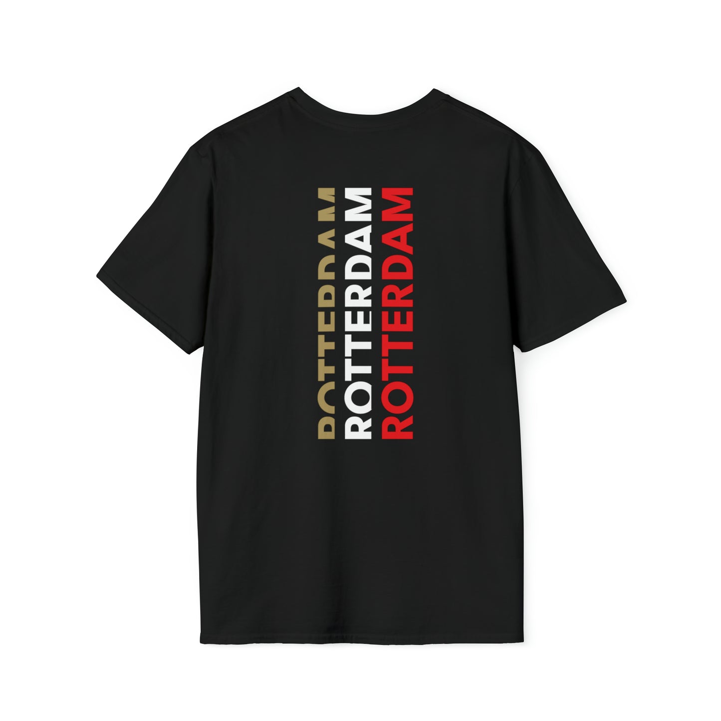 Zwart t-shirt met Rotterdam in goud wit en rood
