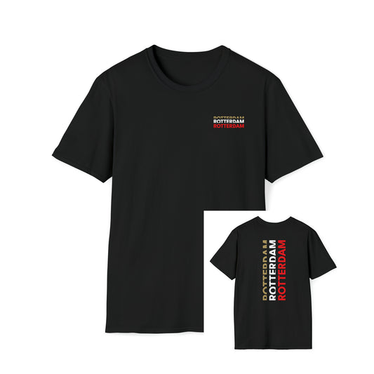 T-shirt regular zwart - Rotterdam goud wit rood - logo voor en achter