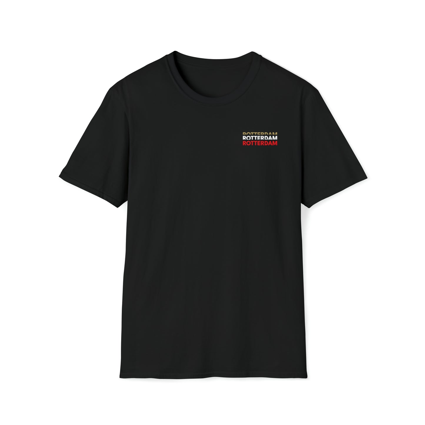 T-shirt regular zwart - Rotterdam goud wit rood - logo voor en achter