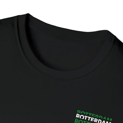 T-shirt regular zwart - Rotterdam groen wit groen - logo voor en achter