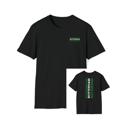 Zwart t-shirt met Rotterdam in groen wit groen letters