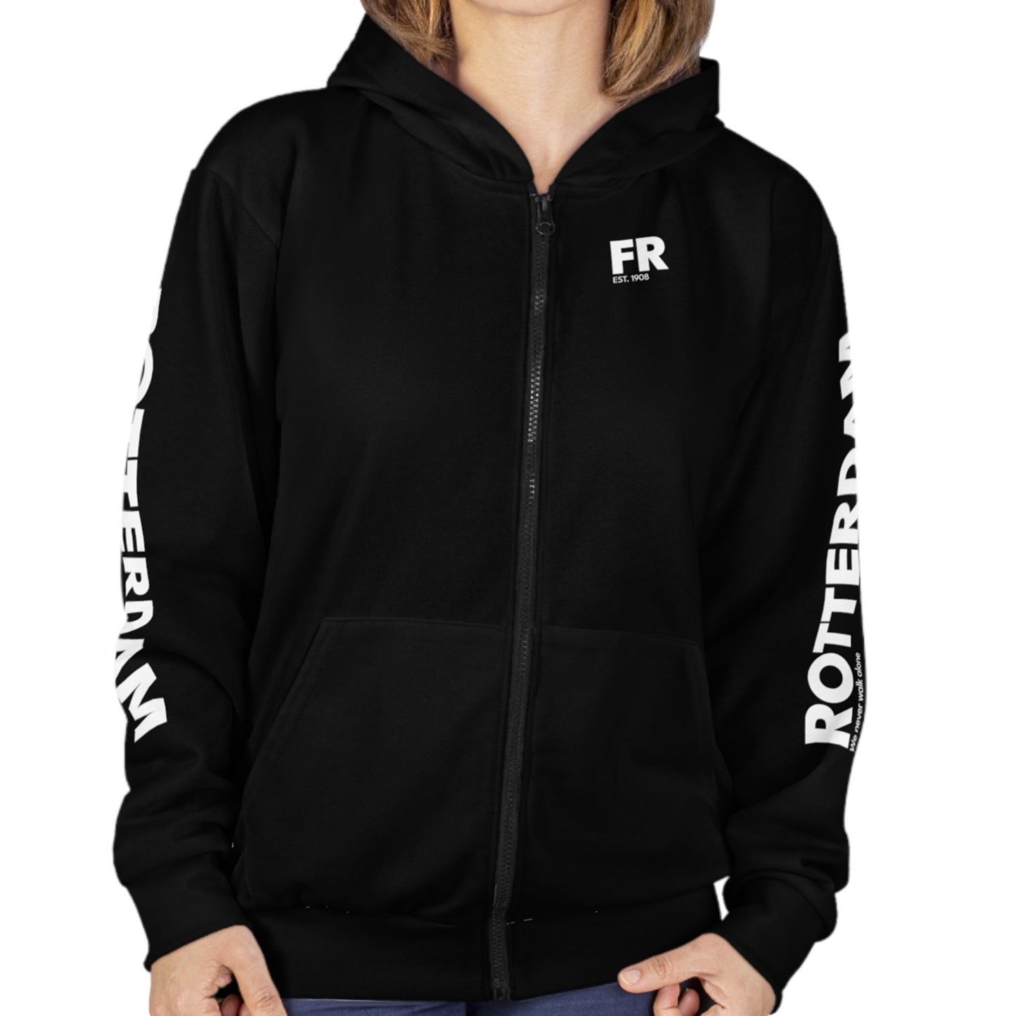 Hoodie met rits relax zwart - FR - EST. 1908 - logo voor en mouwen