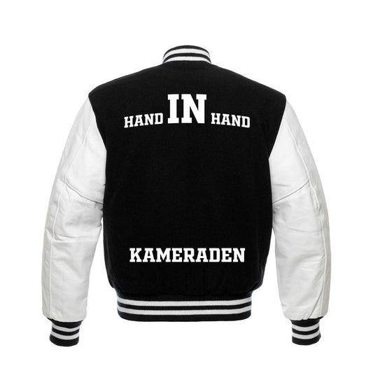 Varsity jas zwart - Hand in hand - Kameraden - FR - logo links