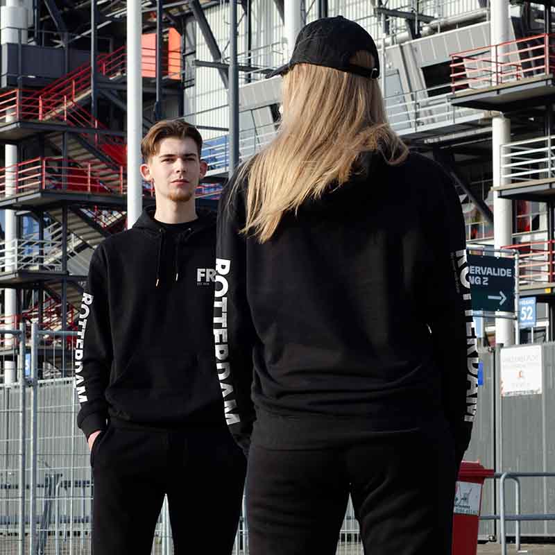 Hoodie relax zwart - FR - EST. 1908 - logo voor en mouwen