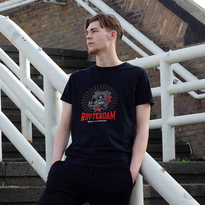 T-shirt regular zwart - 100% Rotterdam - Bulldog - logo voor groot