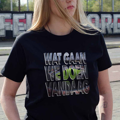 T-shirt regular zwart - de Kuip - Wat gaan we doen vandaag - logo voor groot