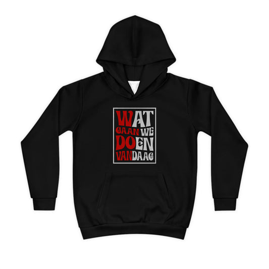 Hoodie regular zwart - kids - Rood wit - Wat gaan doen vandaag