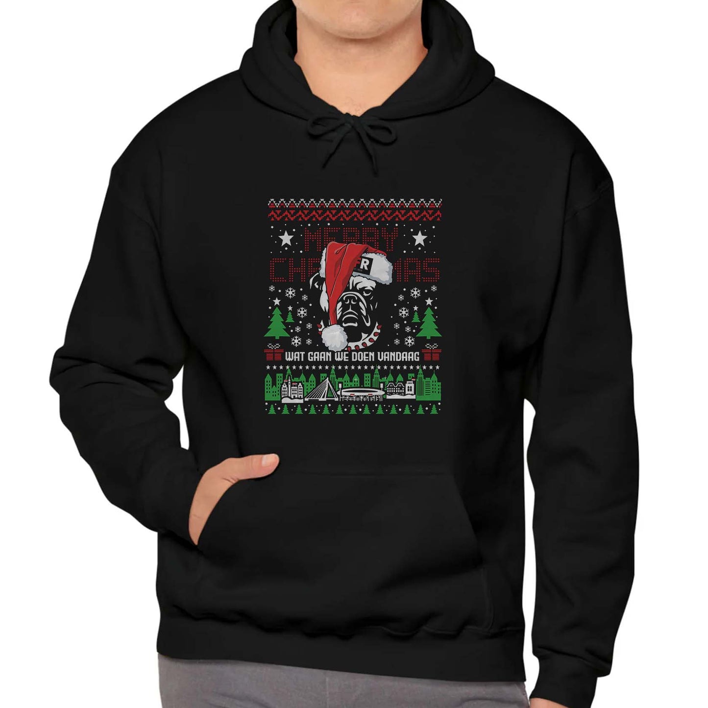Kerst hoodie relax zwart - FR Kerst Bull Dog
