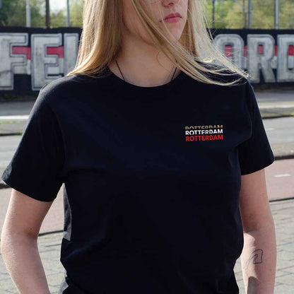 T-shirt regular zwart - Rotterdam goud wit rood - logo voor en achter