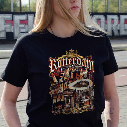 T-shirt regular zwart - Rotterdam gouden stad